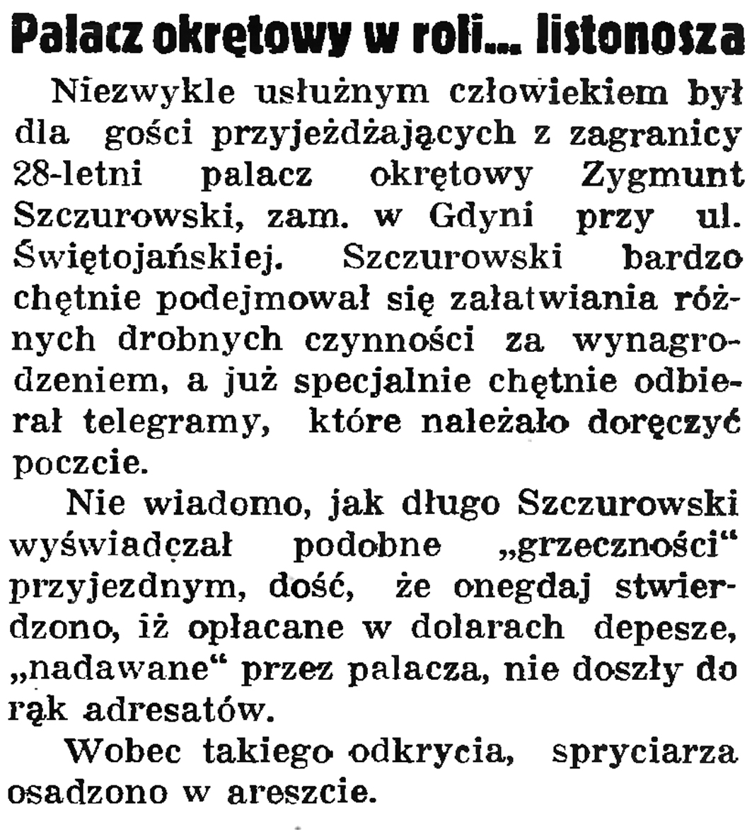 Palacz okrętowy w roli ... listonosza // Gazeta Gdańska. - 1937, nr 152, s. 8