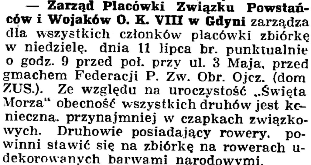 Zarząd Placówki Zwiazku Powstańców i Wojaków O.K. VII w Gdyni 