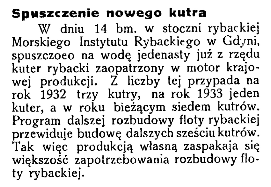Spuszczenie nowego kutra // Latarnia Morska. - 1934, nr 46, s. 10 