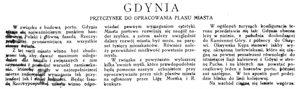 Gdynia. Przyczynek do opracowania planu miasta // Morze. - 1924, nr 2, s. 3