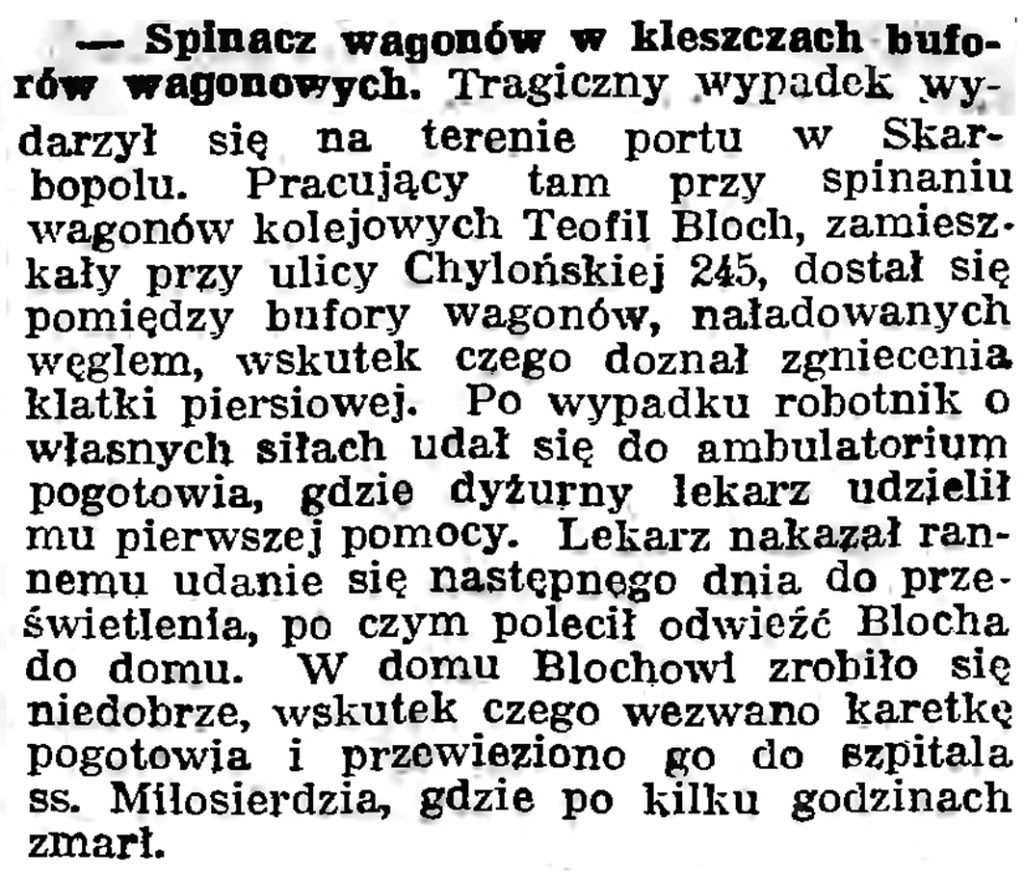 Spinacz wagonów w kleszczach buforów wagonowych // Gazeta Gdańska. - 1939, nr 41, s. 11