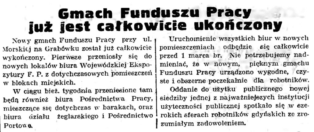 Gmach Funduszu Pracy już jest całkowicie ukończony // Gazeta Gdańska. - 1939, nr 42, s. 6
