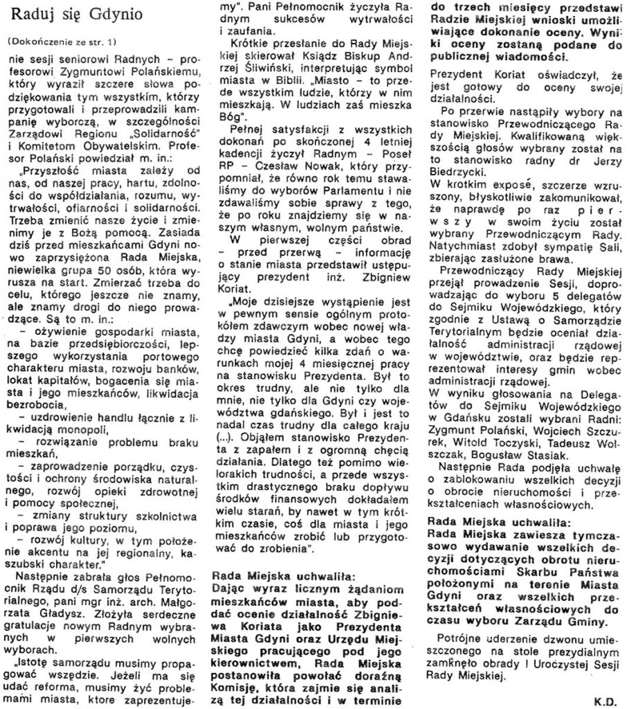 Raduj się Gdynio / K.D. // gazeta Gdyńśka. - 1990, nr 1