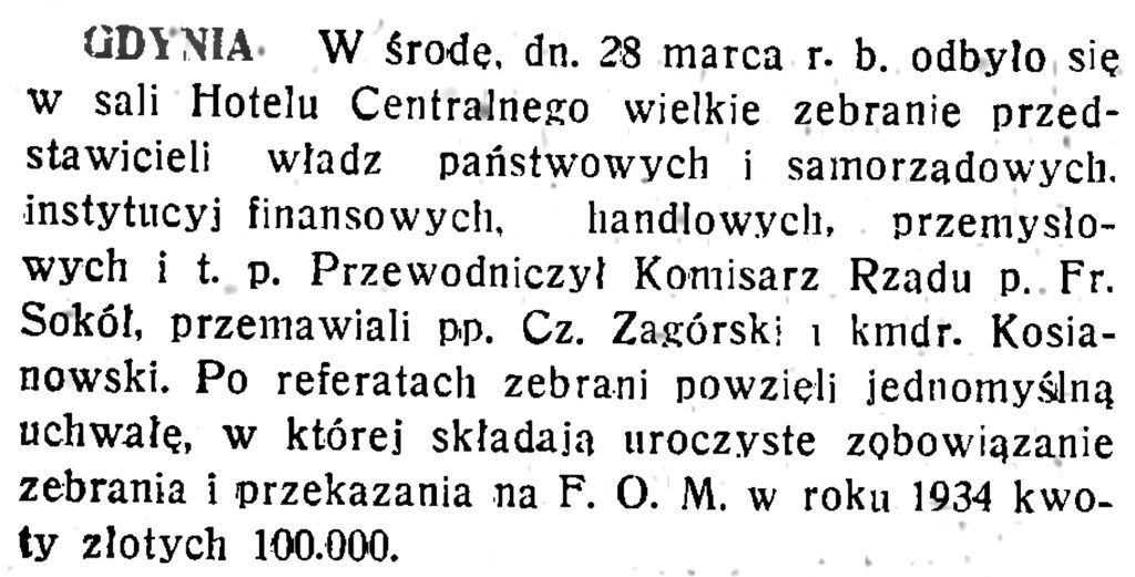 [Zebranie przedstawicieli władz państwowych i samorządowych instytucyj finansowych ... i t. p.] // Polska na Morzu. - 1934, nr 3, s. 16