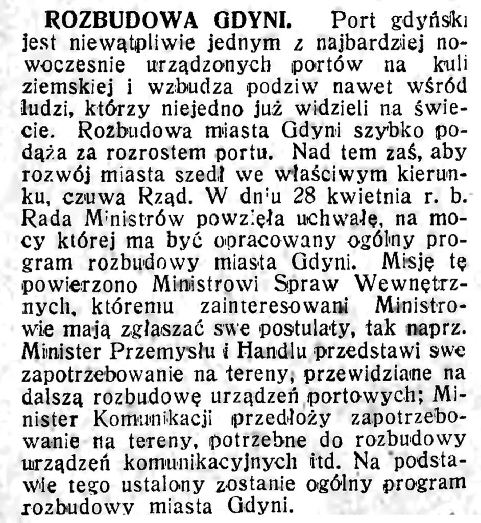 Rozbudowa Gdyni // Polska na Morzu. - 1934, nr 5, s. 2