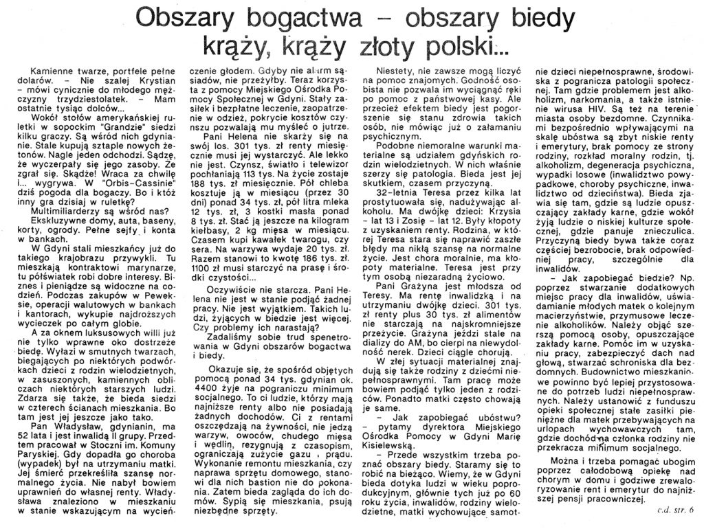 Obszary bogactwa - obszary biedy krąży, krąży złoty polski... / Barbara Kalita // Gazeta Gdyńska. - 1990, nr 2, s. 2, 6