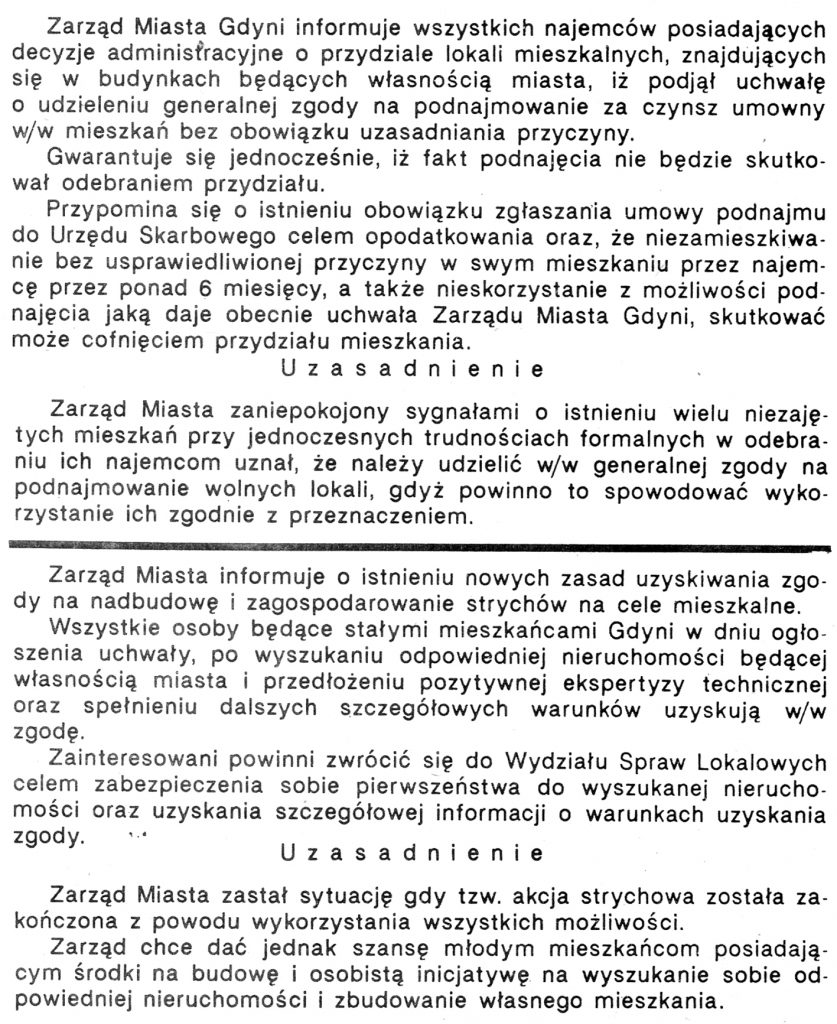 Zarząd Miasta gdyni informuje ... // Gazeta Gdyńska. - 1990, nr 2, s. 2