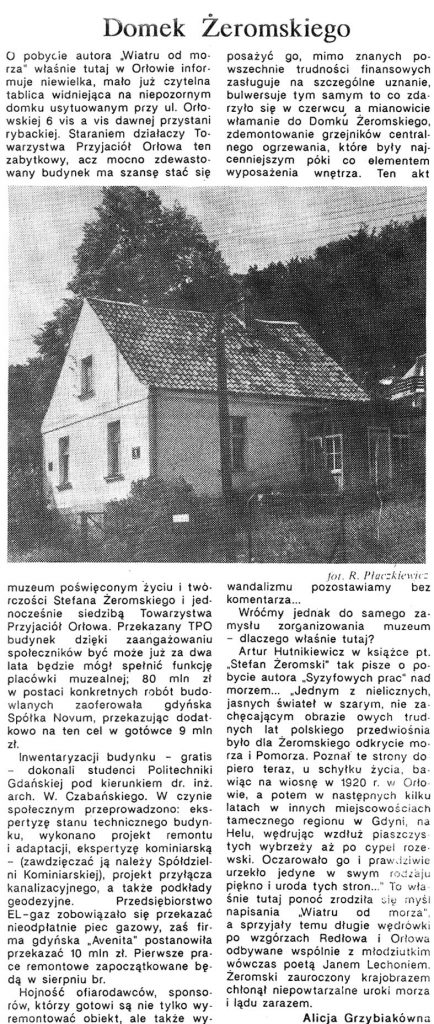 Domek Żeromskiego / Alicja Grzybiakówna // Gazeta Gdańska. - 1990, nr 2, s. 3. - Il.