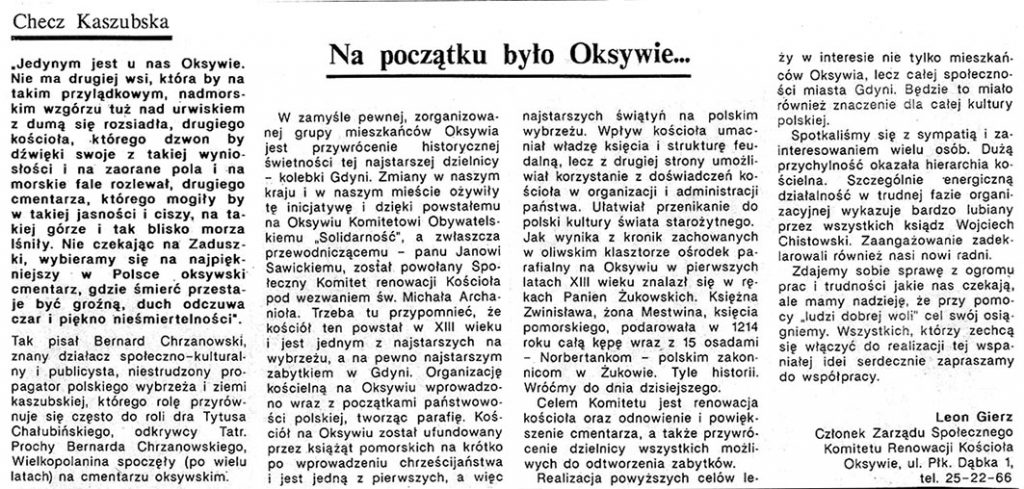 Na początku było Oksywie... / Leon Gierz // Gazeta Gdyńska. - 1990, nr 2, s. 4