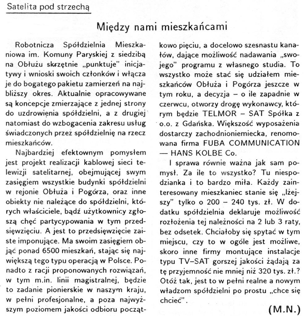 Między nami mieszkańcami / (M.N.) // Gazeta Gdyńska. - 1990, nr 2, s. 4