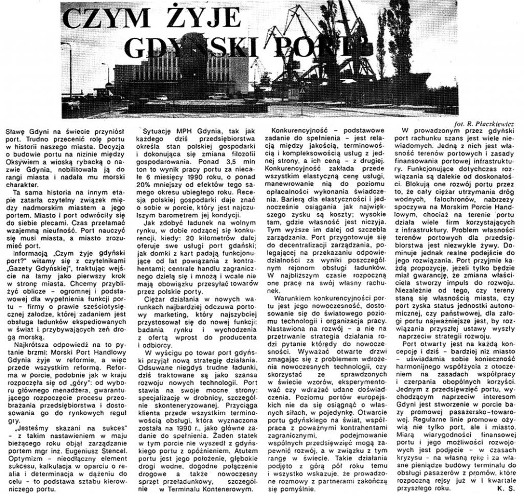 Czym żyje gdyński port / K. S. // Gazeta Gdyńska. - 1990, nr 2, s. 5. - Il.