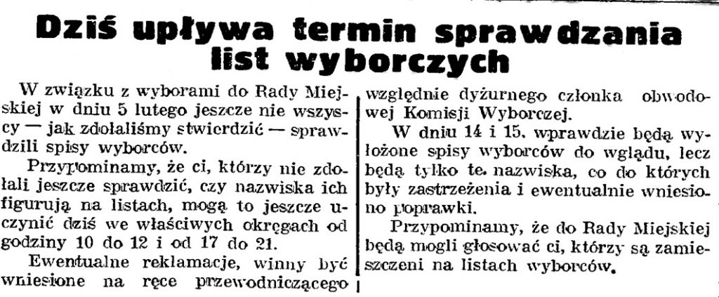 Dziś upływa termin sprawdzania list wyborczych // Gazeta Gdańska. - 1939, nr 3, s. 7