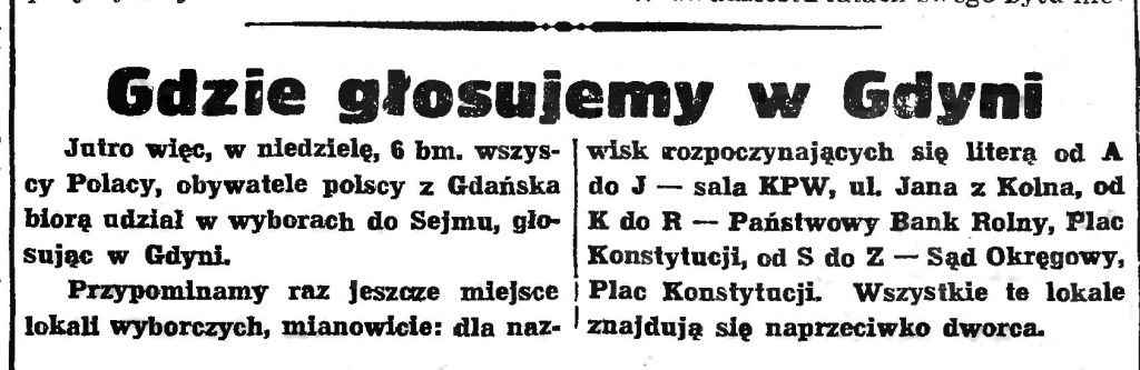 Gdzie głosujemy w Gdyni // Gazeta Gdańska. - 1938, nr 253, s. 11