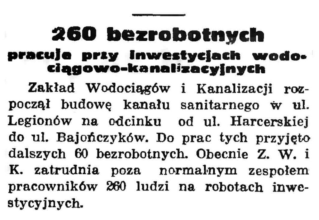 260 bezrobotnych pracuje przy Inwestycjach wodociągowo-kanalizacyjnych // Gazeta Gdańska. - 1937, nr 104, s. 6