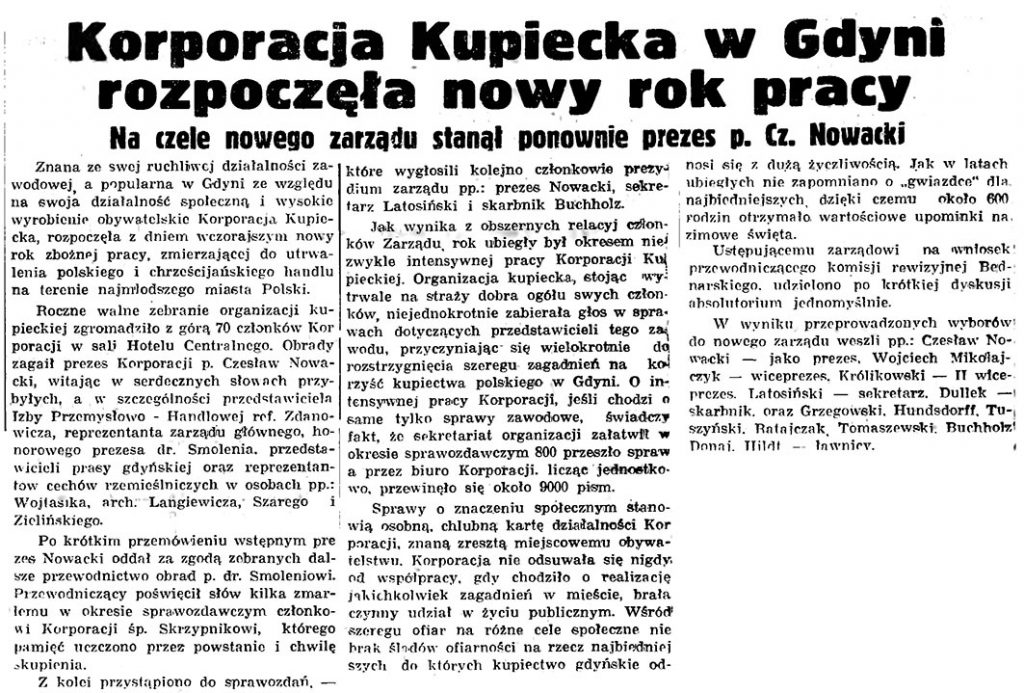Korporacja Kupiecka w Gdyni rozpoczęła nowy rok pracy. Na czele nowego zarządu stanął ponownie prezes p. Cz. Nowacki // Gazeta Gdańska. - 1937, nr 124, s. 8