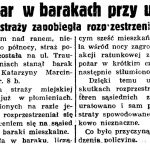 Groźny pożar w barakach przy ul. Traugutta. Szybka pomoc straży zapobiegła rozprzestrzenieniu się ognia // Gazeta Gdańska. – 1938, nr 124, s. 8