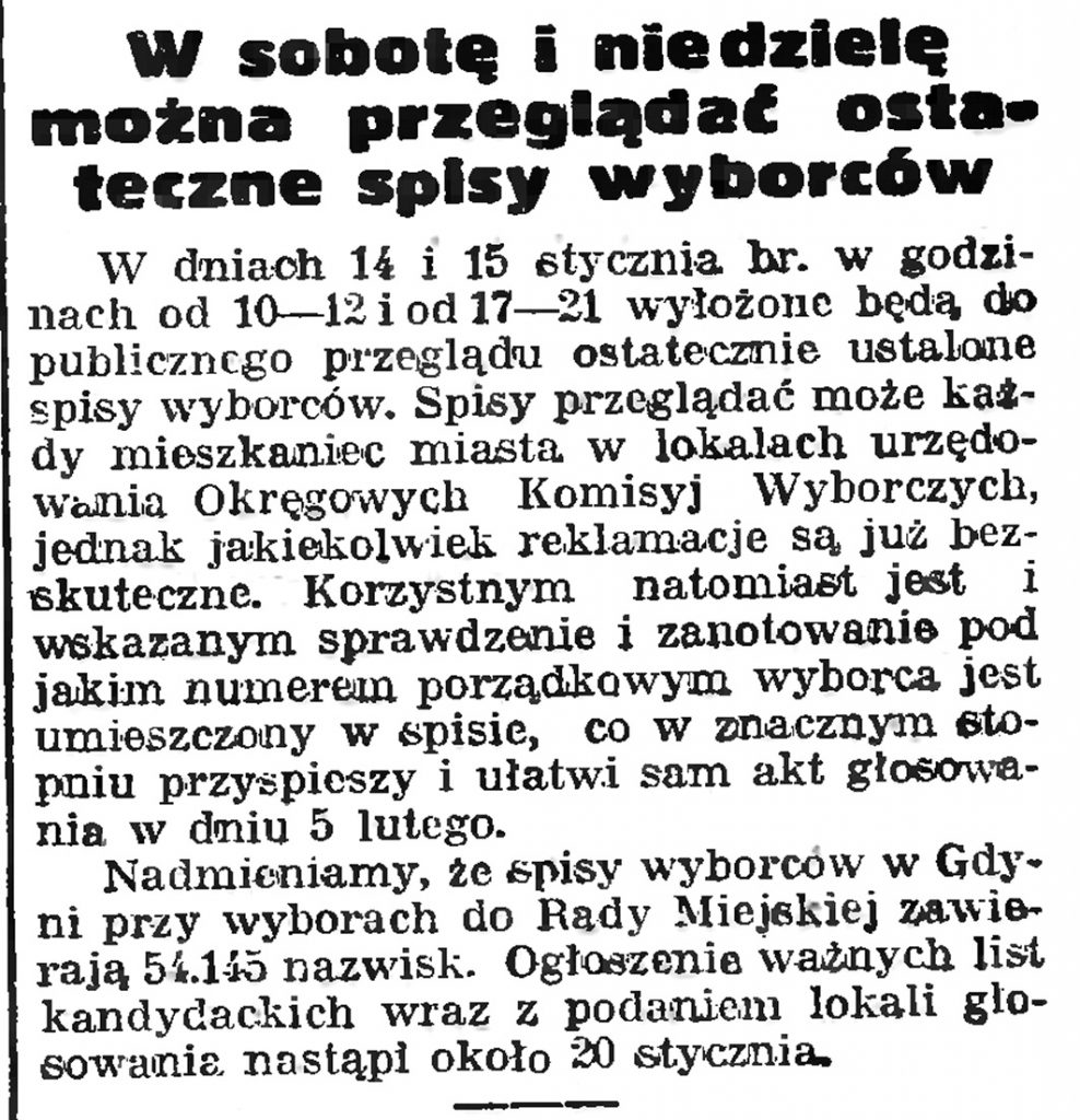 W sobotę i niedzielę można oglądać ostateczne spisy wyborców // Gazeta Gdańska. - 1939, nr 11, s. 7