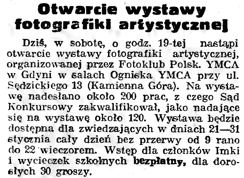 Otwarcie wystawy fotografiki artystycznej // Gazeta Gdańska. - 1939, nr 18, s. 12