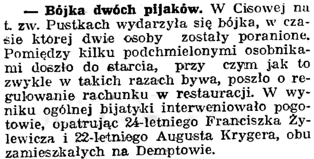 Bójka dwóch pijaków // Gazeta Gdańska. - 1939, nr 19, s. 6  