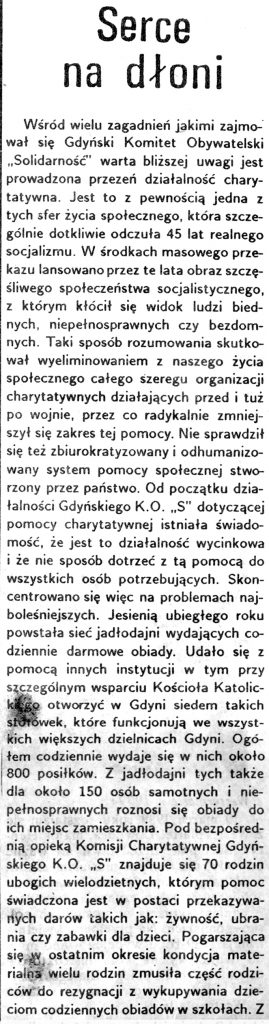 Serce na dłoni / Wojciech Szczurek // Gazeta Gdyńska. - 1990, nr 3, s. 2