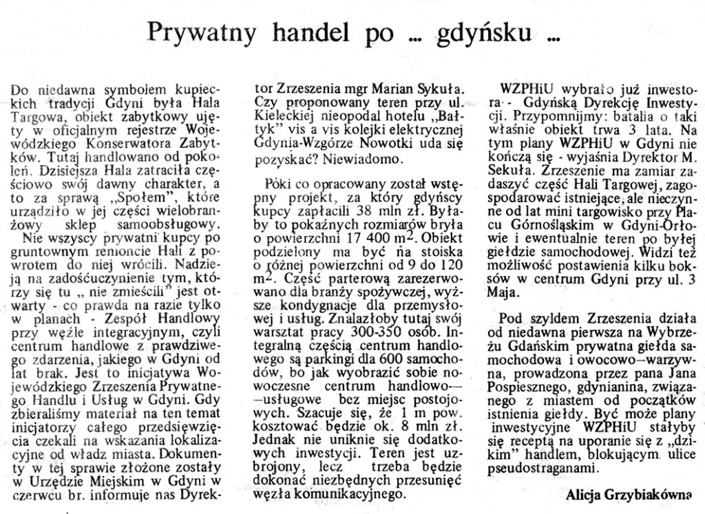 Prywatny handel po ... gdyńsku ... / Alicja Grzybiakówna // Gazeta Gdyńska. - 1990, nr 3, s. 3