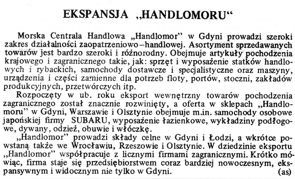 Ekspansja "Handlomoru" / (as) // Gazeta Gdyńska. - 1990, nr 3, s. 7 