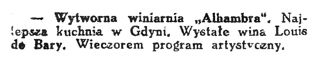 Wytworna winiarnia "Alhambra" // Gazeta Gdańska. - 1934, nr 144, s. 6