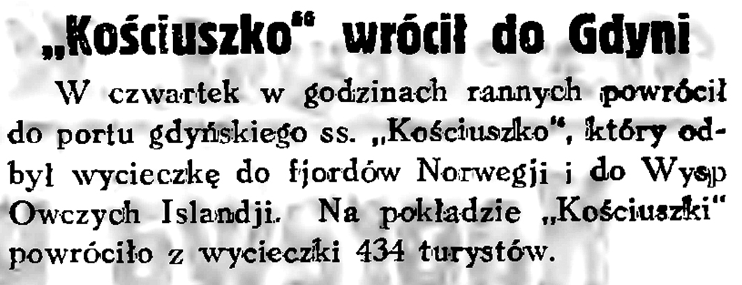 "Kościuszko" wrócił do Gdyni // Gazeta Gdańska. - 1934, nr 161, s. 6