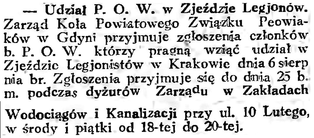 Udział P. O. W. w Zjeździe Legjonistów // Gazeta Gdańska. - 1934, nr 161, s. 6