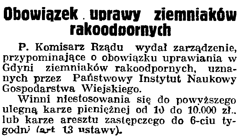 Obowiązek uprawy ziemniaków rakopodobnych // Gazeta Gdańska. - 1936, nr 98, s. 8