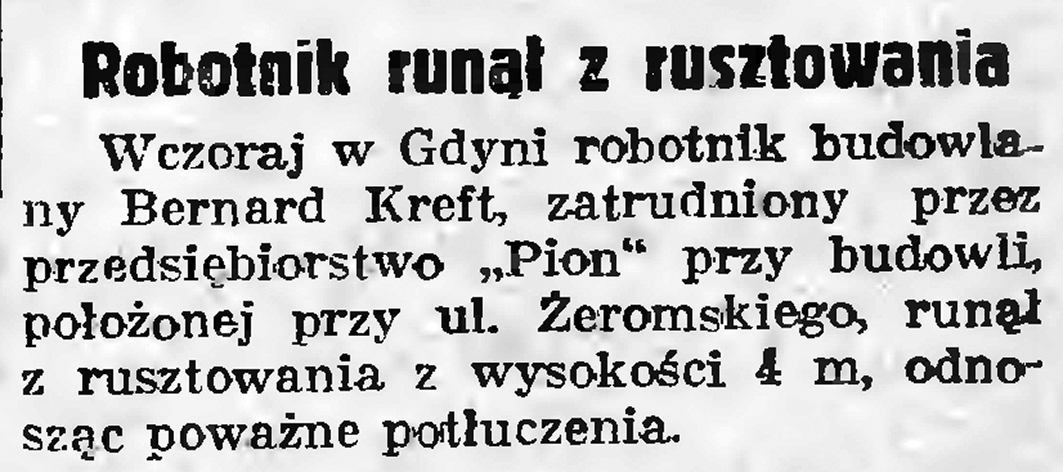 Robotnik runął z rusztowania // Gazeta Gdańska. - 1937, nr 298, s. 2