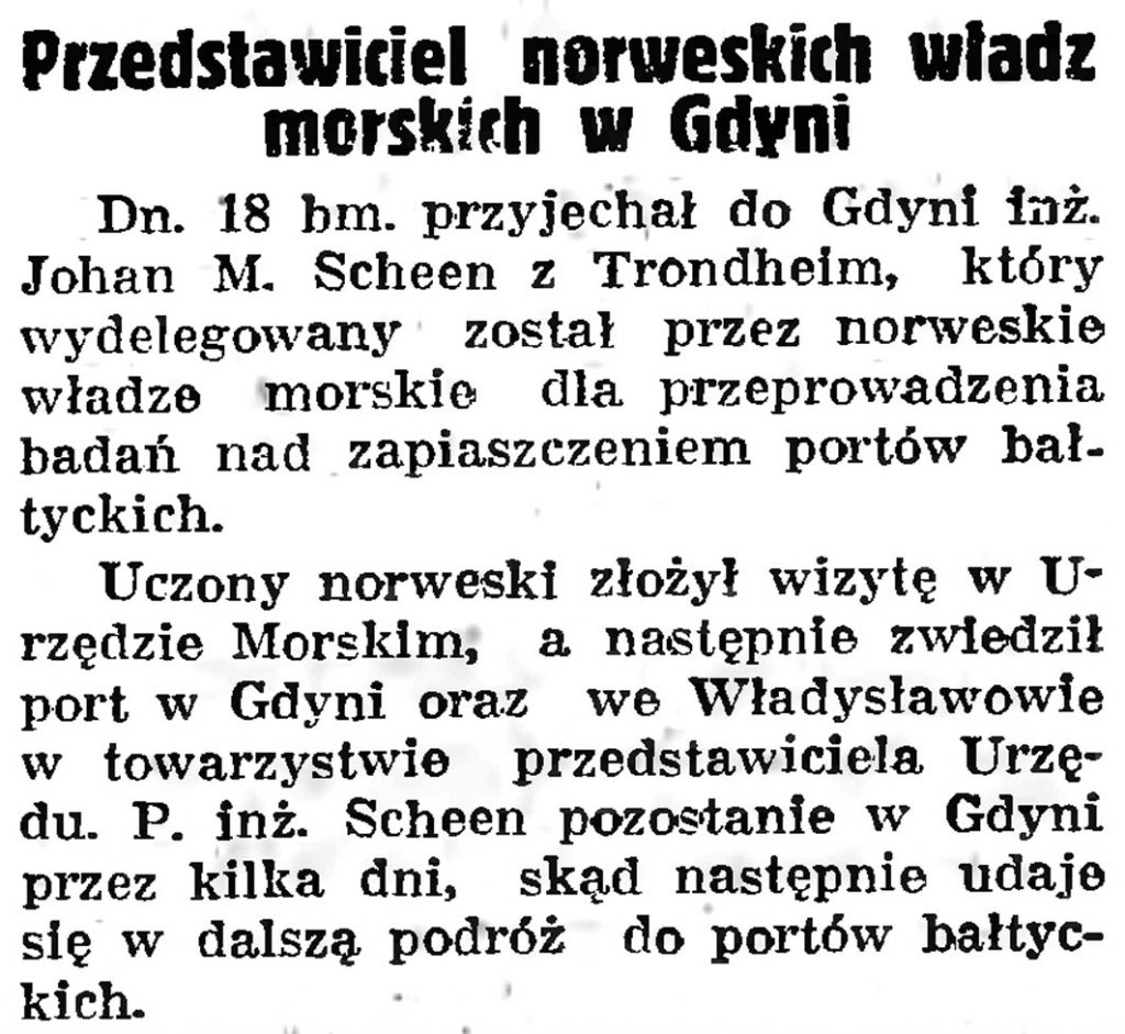 Przedstawiciel norweskich władz morskich w Gdyni // Gazeta Gdańska. - 1938, nr 140, s. 8