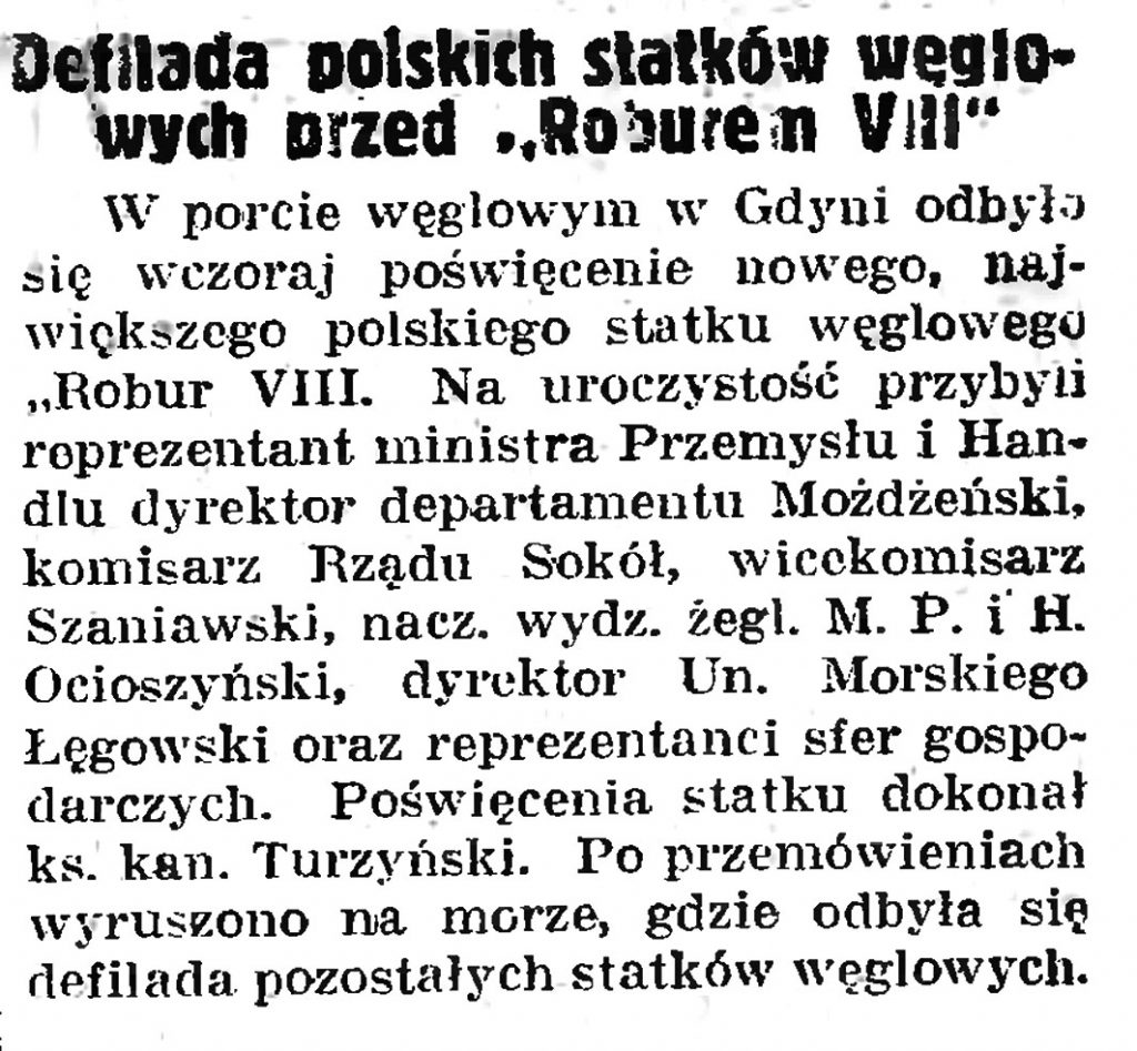 Defilada polskich statków weglowych przed "Roburem VII" // Gazeta gdańska. - 1938, nr 150, s. 1