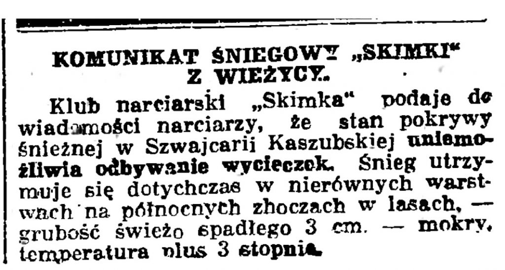 Komunikat śniegowy "SKIMKI" z Wieżycy // Gazeta Gdańska. - 1938, nr 24, s. 11