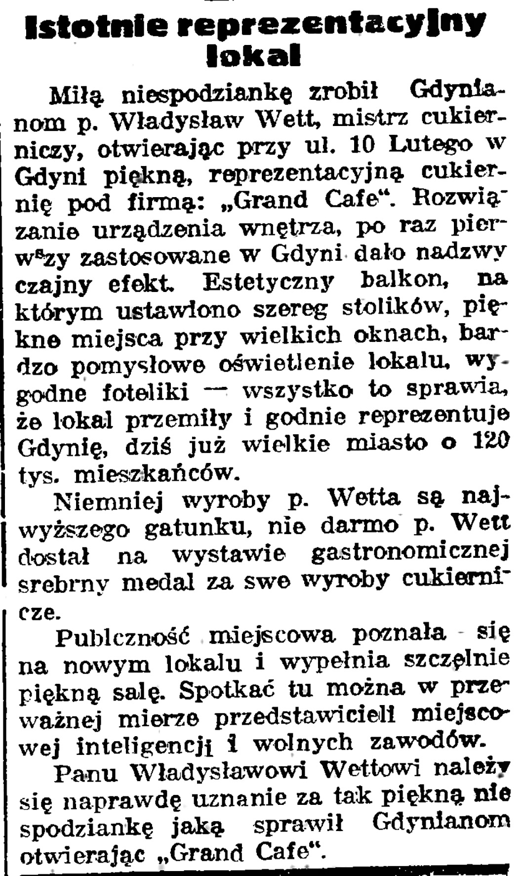 Istotnie reprezentacyjny lokal // Gazeta Gdańska. -1938, nr 24. s. 11