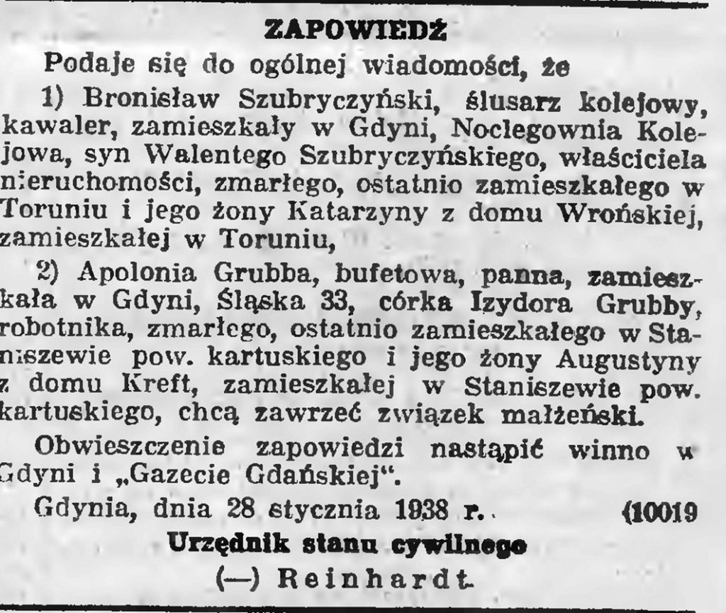 Zapowiedź // Gazeta Gdańska. - 1938, nr 24, s. 11