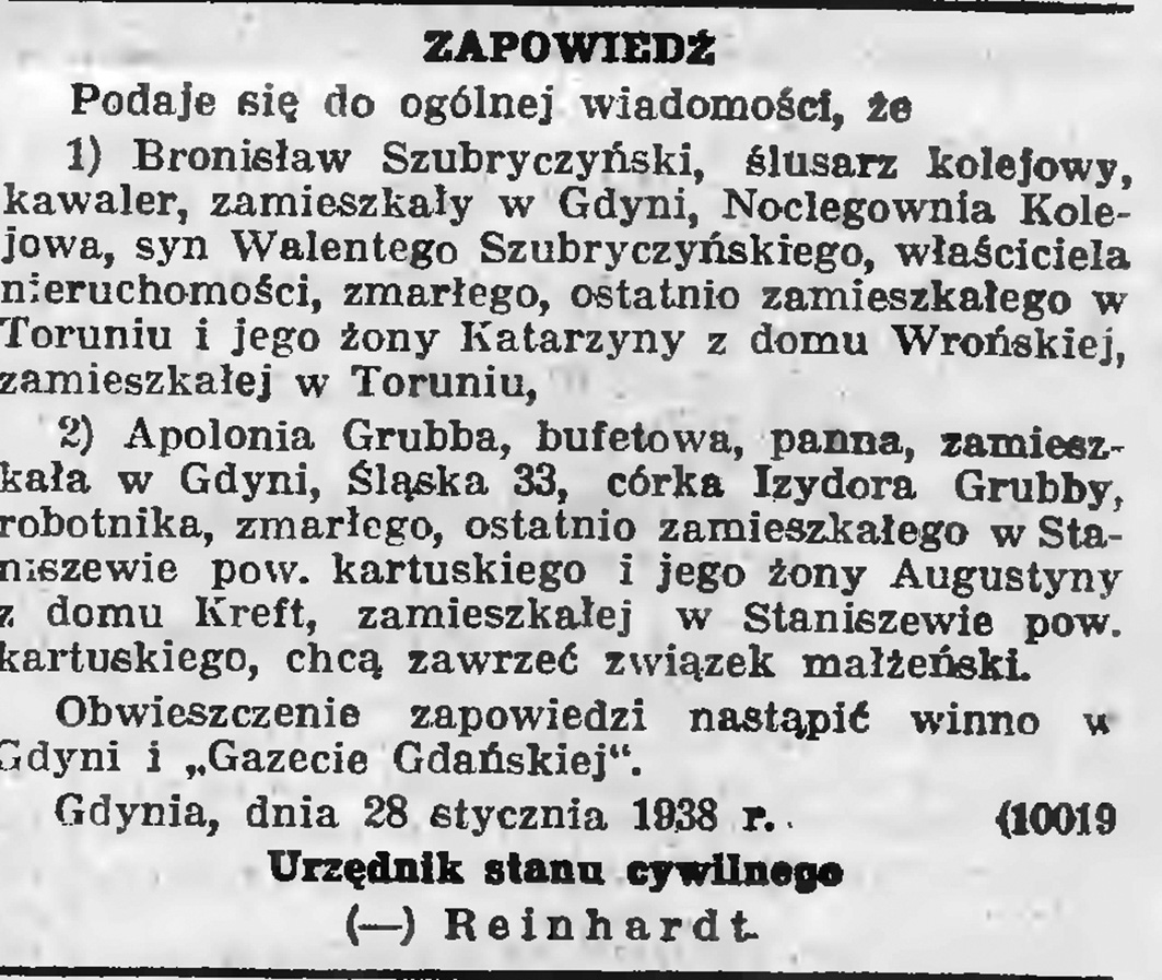 Zapowiedź // Gazeta Gdańska. - 1938, nr 24, s. 11