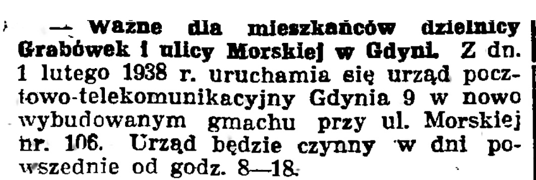 Ważne dla mieszkańców dzielnicy Grabówek i ulicy morskiej w Gdyni // Gazeta Gdańska. - 1938, nr 24, s. 11