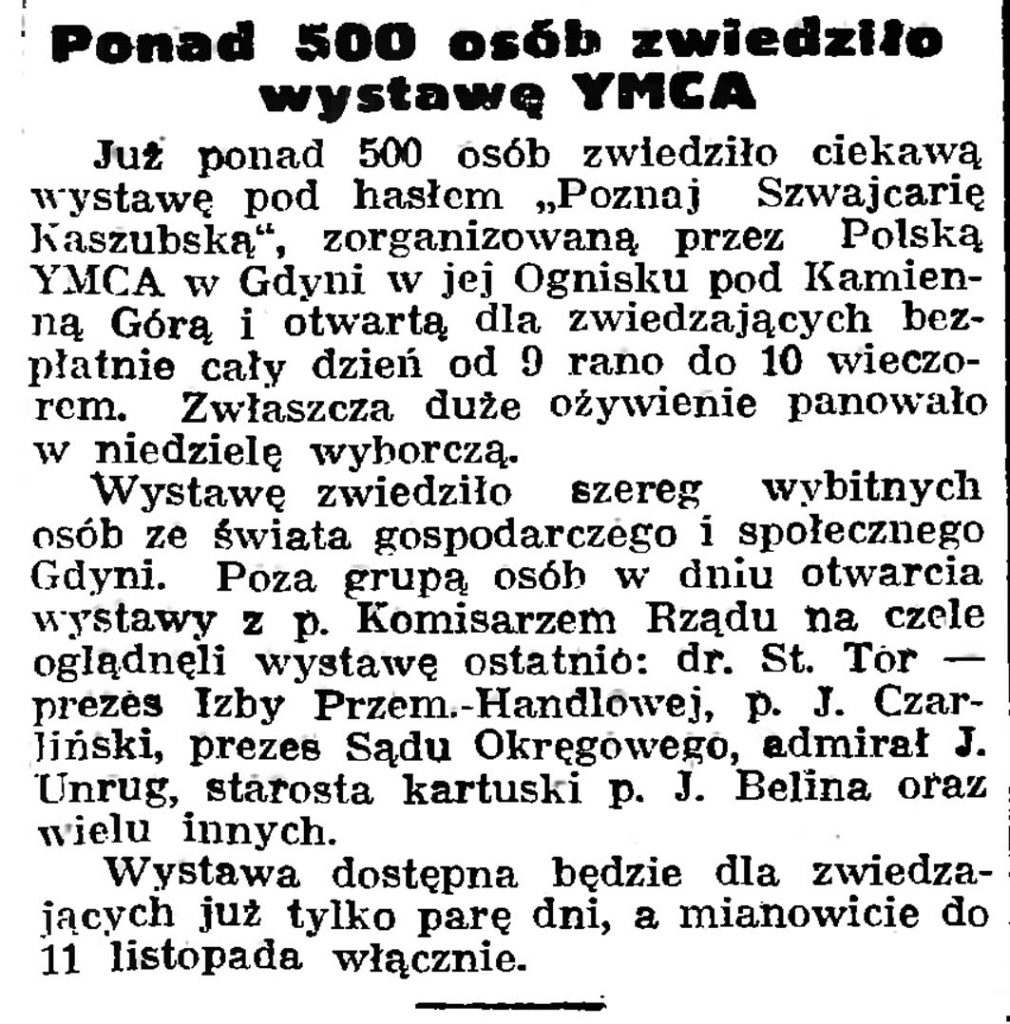 Ponad 500 osób zwiedziło wystawę YMCA // Gazeta Gdańska. - 1938, nr 255, s. 6