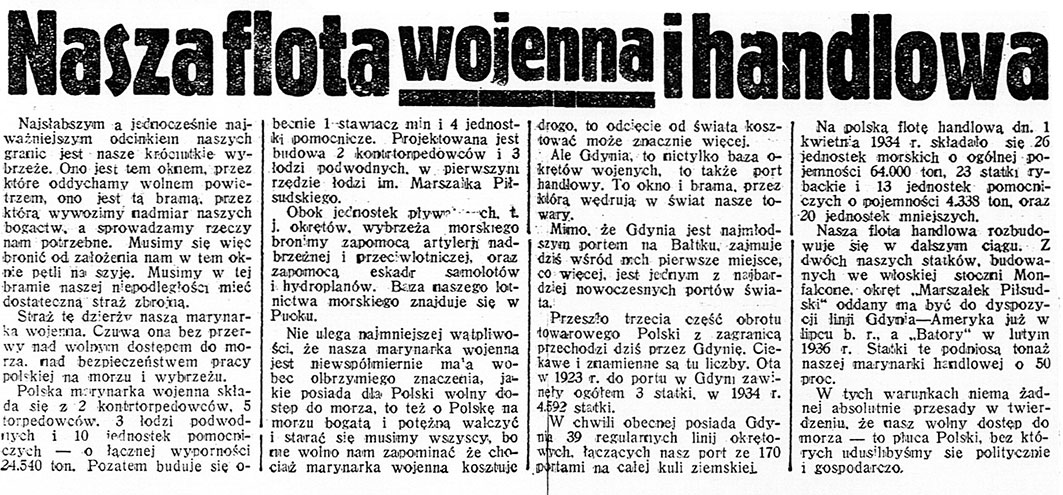 Nasza flota wojenna i handlowa // Dzień Dobry. - 1935, nr 178, s. 3-4