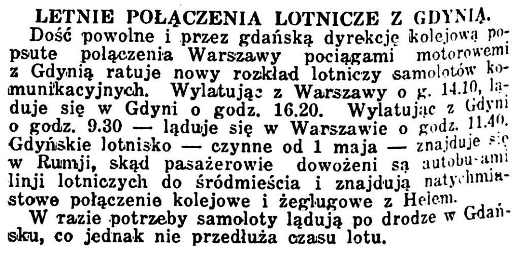 Letnie połączenia lotnicze z Gdynią // Kurjer Warszawski. - 1935, nr 113, s. 18