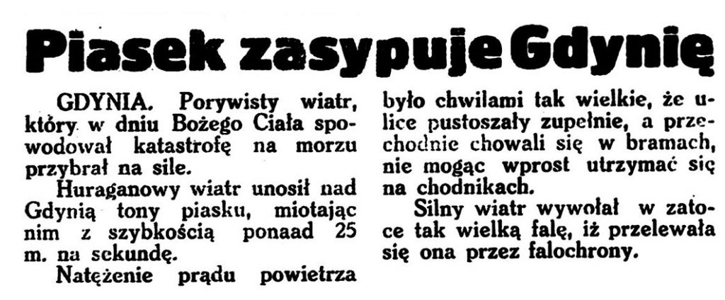 Piasek zasypuje Gdynię // Wieczorna Gazeta Wileńska. - 1935, nr 149, s. 2