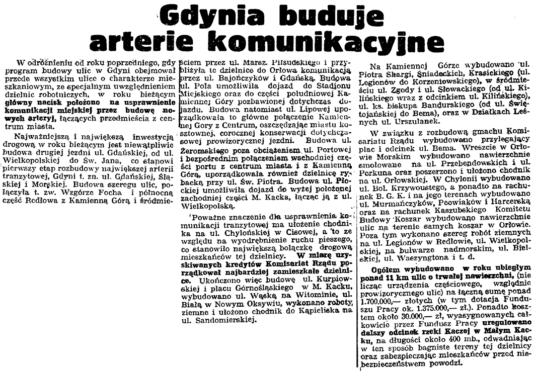 Gdynia buduje arterie komunikacyjne // Gazeta Gdańska. - 1939, nr 37, s. 7