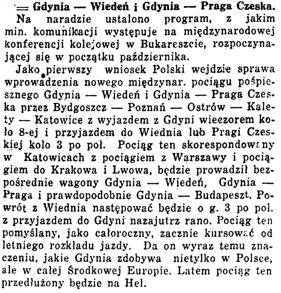 Gdynia - Wiedeń i Gdynia - Praga Czeska // Kurjer Warszawski. - 1933, nr 275, s. 4