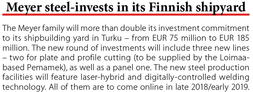 Meyer steel-invests in its Finnish shipyard // Baltic Transport Journal. - 2017, nr 5, s. 10z