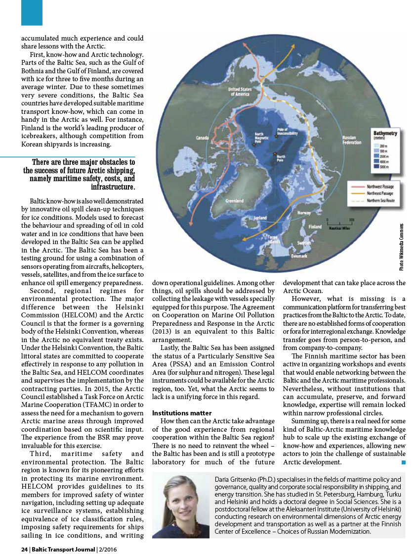 Needed: an interregional maritime knowledge hub / Daria Gritsenko // BalticTransport Journall. - 2016, nr 2, s. 22-24. - Il.