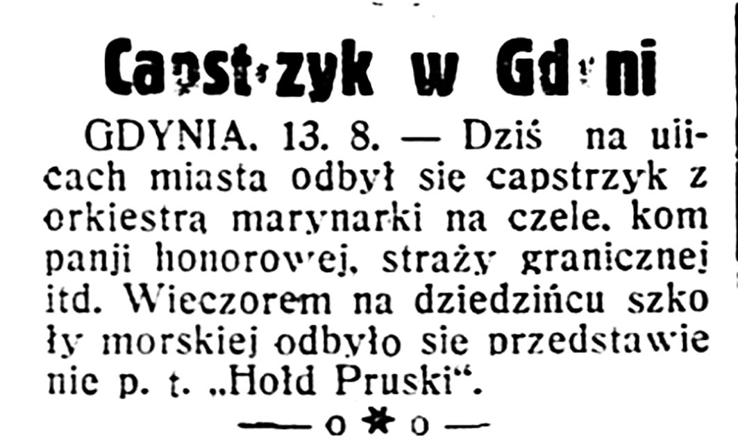 Capstrzyk w Gdyni // Dzień Dobry. - 1932, nr 225, s. 1
