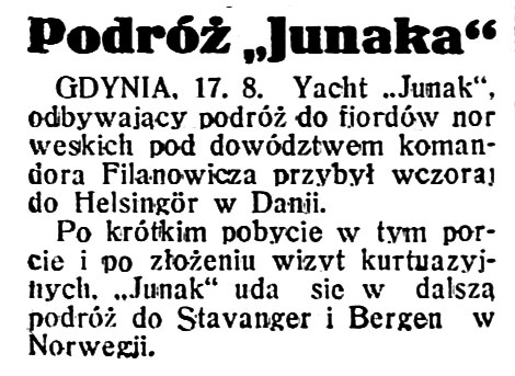 Podróż "Junaka" // Dzień Dobry. - 1932, nr 229, s. 1