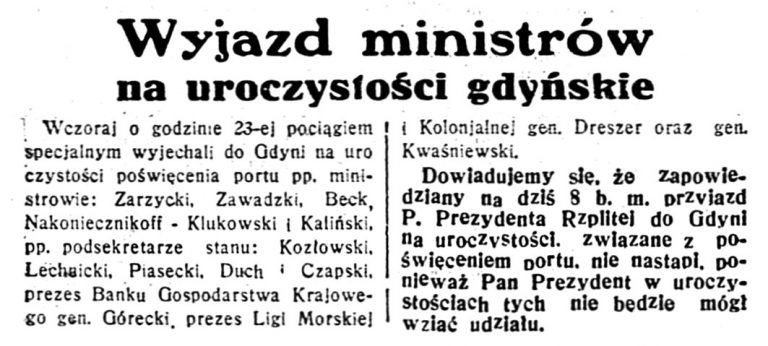 Wyjazd ministrów na uroczystości gdyńskie // Dzień Dobry. - 1933, nr 34, s. 1