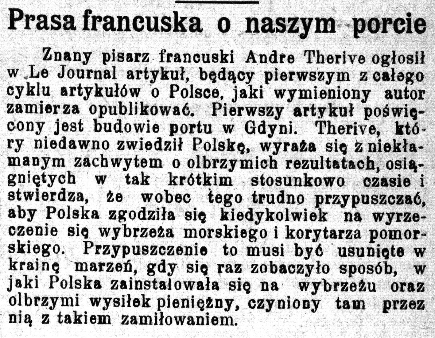 Prasa francuska o naszym porcie // Pomorzanin. - 1928, nr 101, s. 3